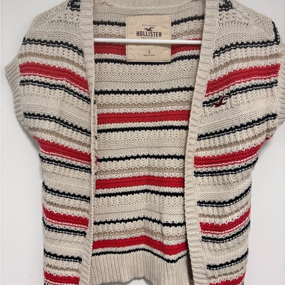 Hollister Striped Cardigan - Cream, Red, Black